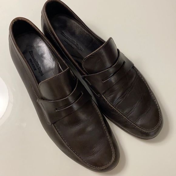 Emenegildo Zegna Chocolate Brown Leather Moccasin Loafers - Picture 2 of 14